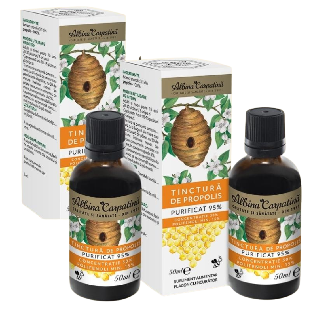 Tinctură de propolis purificat 95% Polifenoli min. 15% - 50ml+50ml